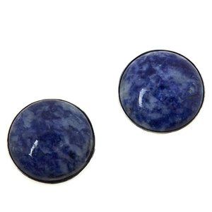 Jay King Sterling Silver Blue Carnival Stone Button Earrings